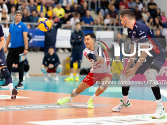 ERIK SHOJI participates in a match of the PLUS Liga between Stal Nysa and ZAKSA Kedzierzyn Kozle in Nysa, Poland, on November 3, 2024. (