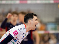 ERIK SHOJI participates in a match of the PLUS Liga between Stal Nysa and ZAKSA Kedzierzyn Kozle in Nysa, Poland, on November 3, 2024. (