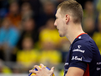 Rafal Szymura participates in a match of the Plus Liga between Stal Nysa and ZAKSA Kedzierzyn Kozle in Nysa, Poland, on November 3, 2024. (