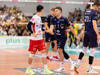 Kajetan Kubicki and Jakub Szymanski play during a PLUS Liga match between Stal Nysa and ZAKSA Kedzierzyn Kozle in Nysa, Poland, on November...