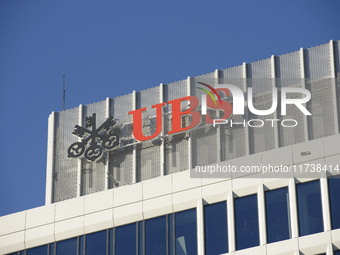 A logo of Swiss bank UBS (Union Bank of Switzerland) is pictured in Warsaw, Poland, on November 3, 2024. (