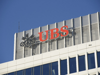 A logo of Swiss bank UBS (Union Bank of Switzerland) is pictured in Warsaw, Poland, on November 3, 2024. (