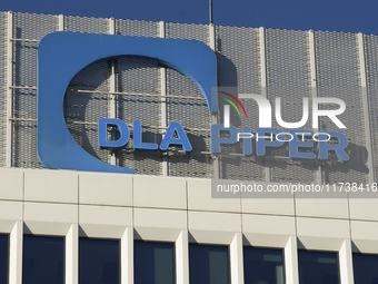 The signage of the multinational law firm DLA Piper is pictured in Warsaw, Poland, on November 3, 2024. (