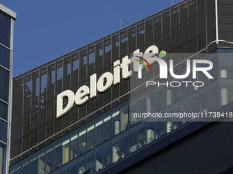 The Deloitte company logo is seen in Warsaw, Poland, on November 3, 2024. (