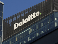 The Deloitte company logo is seen in Warsaw, Poland, on November 3, 2024. (