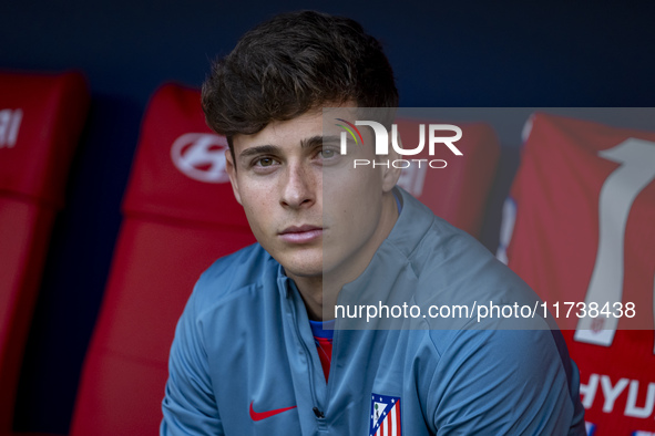 Rodrigo Riquelme of Atletico de Madrid sits on the bench during the La Liga EA Sports 2024/25 football match between Atletico de Madrid and...