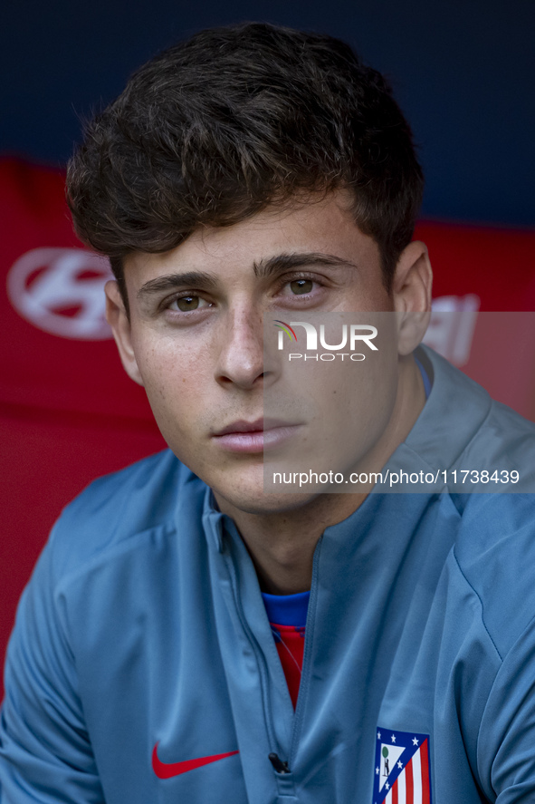 Rodrigo Riquelme of Atletico de Madrid sits on the bench during the La Liga EA Sports 2024/25 football match between Atletico de Madrid and...