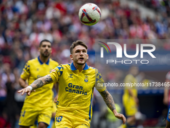 Victor Alvarez Rozada (Viti) of UD Las Palmas plays with the ball during the La Liga EA Sports 2024/25 football match between Atletico de Ma...