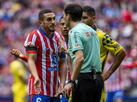 Jorge Resurreccion Merodio (Koke) of Atletico de Madrid protests with the referee during the La Liga EA Sports 2024/25 football match betwee...