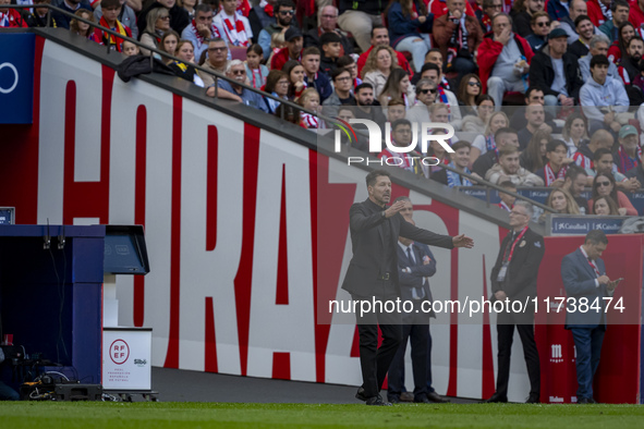 Diego Pablo Simeone, head coach of Atletico de Madrid, is seen during the La Liga EA Sports 2024/25 football match between Atletico de Madri...