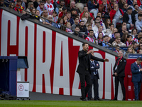 Diego Pablo Simeone, head coach of Atletico de Madrid, is seen during the La Liga EA Sports 2024/25 football match between Atletico de Madri...