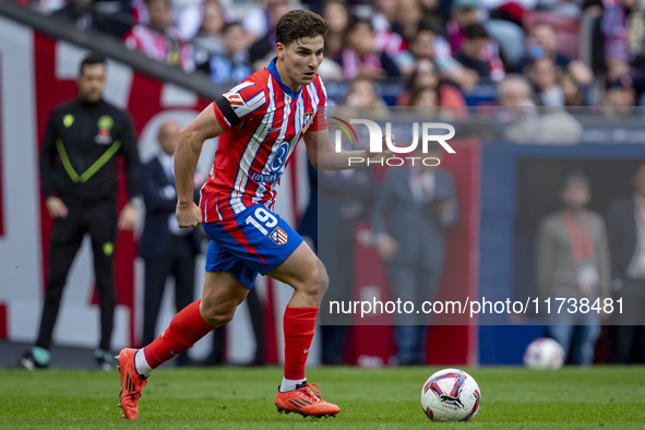 Julian Alvarez of Atletico de Madrid is in action with the ball during the La Liga EA Sports 2024/25 football match between Atletico de Madr...