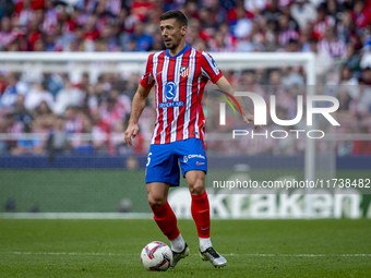 Clement Lenglet of Atletico de Madrid is in action with the ball during the La Liga EA Sports 2024/25 football match between Atletico de Mad...