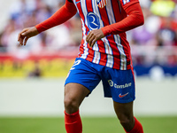 Samuel Lino of Atletico de Madrid is in action with the ball during the La Liga EA Sports 2024/25 football match between Atletico de Madrid...