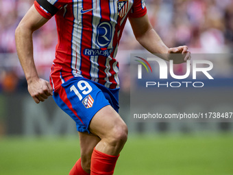 Julian Alvarez of Atletico de Madrid is in action with the ball during the La Liga EA Sports 2024/25 football match between Atletico de Madr...