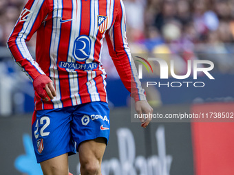 Giuliano Simeone of Atletico de Madrid is in action with the ball during the La Liga EA Sports 2024/25 football match between Atletico de Ma...