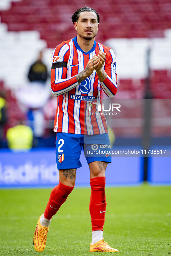 Jose Gimenez of Atletico de Madrid greets the fans during the La Liga EA Sports 2024/25 football match between Atletico de Madrid and UD Las...