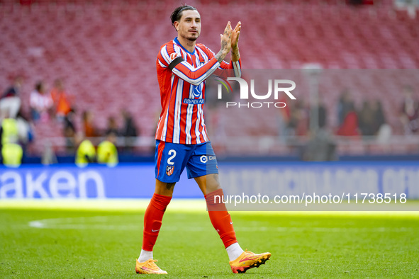 Jose Gimenez of Atletico de Madrid greets the fans during the La Liga EA Sports 2024/25 football match between Atletico de Madrid and UD Las...