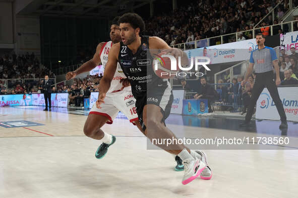 Anthony Lamb of Dolomiti Energia Trentino is in action during the match between Dolomiti Energia Trentino and EA7 Emporio Armani Milano, reg...