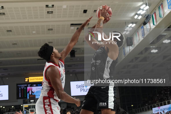 Anthony Lamb of Dolomiti Energia Trentino takes a suspension shot during the match between Dolomiti Energia Trentino and EA7 Emporio Armani...