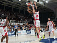 Selom Mawugbe of Dolomiti Energia Trentino takes a suspension shot during the match between Dolomiti Energia Trentino and EA7 Emporio Armani...