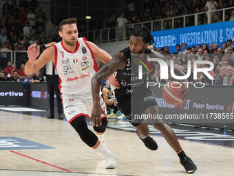 Myles Cale of Dolomiti Energia Trentino carries the ball during the match between Dolomiti Energia Trentino and EA7 Emporio Armani Milano in...