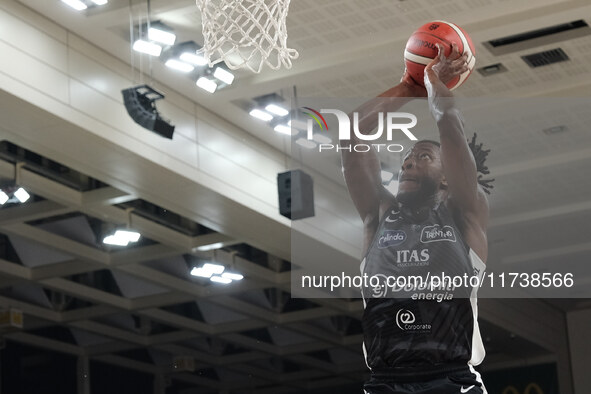 Myles Cale of Dolomiti Energia Trentino dunks during the match between Dolomiti Energia Trentino and EA7 Emporio Armani Milano in the regula...