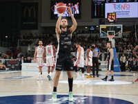 Jordan Ford of Dolomiti Energia Trentino takes a free throw during the match between Dolomiti Energia Trentino and EA7 Emporio Armani Milano...