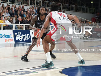 Myles Cale of Dolomiti Energia Trentino is in action during the match between Dolomiti Energia Trentino and EA7 Emporio Armani Milano, regul...