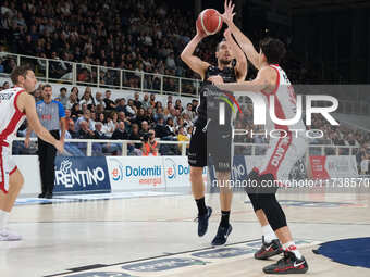 Toto Forray of Dolomiti Energia Trentino is in action during the match between Dolomiti Energia Trentino and EA7 Emporio Armani Milano in th...