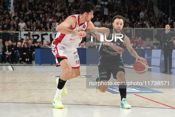 Jordan Ford of Dolomiti Energia Trentino is in action during the match between Dolomiti Energia Trentino and EA7 Emporio Armani Milano, regu...