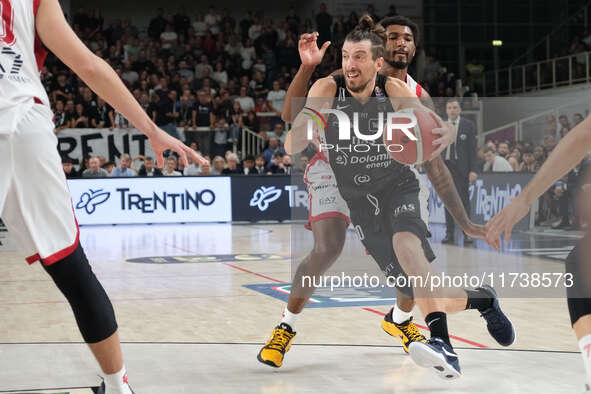 Toto Forray of Dolomiti Energia Trentino is in action during the match between Dolomiti Energia Trentino and EA7 Emporio Armani Milano, regu...