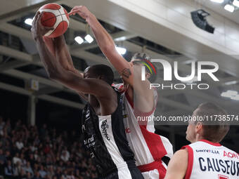 Selom Mawugbe of Dolomiti Energia Trentino takes the rebound during the match between Dolomiti Energia Trentino and EA7 Emporio Armani Milan...