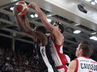 Selom Mawugbe of Dolomiti Energia Trentino takes the rebound during the match between Dolomiti Energia Trentino and EA7 Emporio Armani Milan...