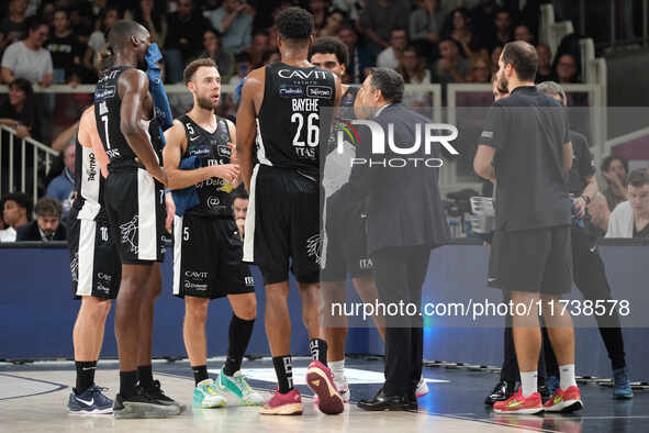 Dolomiti Energia Trentino Team plays during the match between Dolomiti Energia Trentino and EA7 Emporio Armani Milano in the regular season...