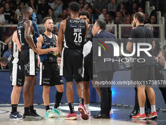 Dolomiti Energia Trentino Team plays during the match between Dolomiti Energia Trentino and EA7 Emporio Armani Milano in the regular season...