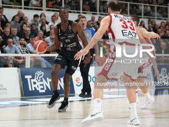 Saliou Niang of Dolomiti Energia Trentino is in action during the match between Dolomiti Energia Trentino and EA7 Emporio Armani Milano, reg...