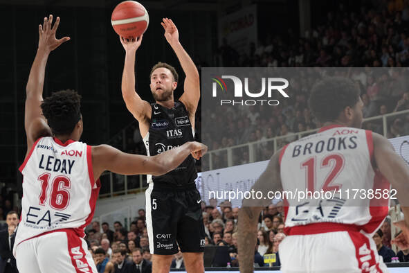 Jordan Ford of Dolomiti Energia Trentino is in action during the match between Dolomiti Energia Trentino and EA7 Emporio Armani Milano, regu...