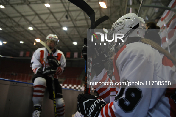 The KS Cracovia 1906 team plays against MMKS Podhale Nowy Targ at the Adam 'Roch' Kowalski ice rink on the occasion of the 20th anniversary...