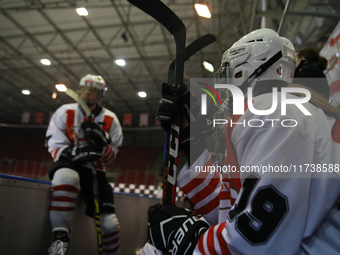 The KS Cracovia 1906 team plays against MMKS Podhale Nowy Targ at the Adam 'Roch' Kowalski ice rink on the occasion of the 20th anniversary...