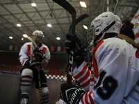 The KS Cracovia 1906 team plays against MMKS Podhale Nowy Targ at the Adam 'Roch' Kowalski ice rink on the occasion of the 20th anniversary...