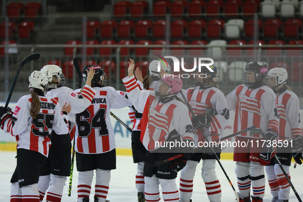 The KS Cracovia 1906 team plays against MMKS Podhale Nowy Targ at the Adam 'Roch' Kowalski ice rink on the occasion of the 20th anniversary...