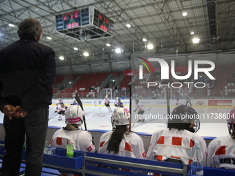 The KS Cracovia 1906 team plays against MMKS Podhale Nowy Targ at the Adam 'Roch' Kowalski ice rink on the occasion of the 20th anniversary...