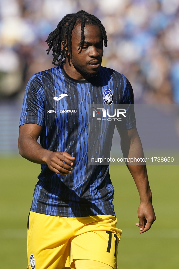 Ademola Lookman of Atalanta BC warms up before the Serie A match between SSC Napoli and Atalanta BC at Stadio Diego Armando Maradona Naples...