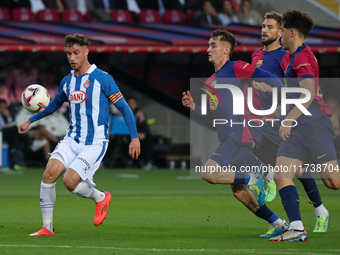 Javi Puado, Inigo Martinez, Marc Casado, and Hector Font play during the match between FC Barcelona and RCD Espanyol, corresponding to week...