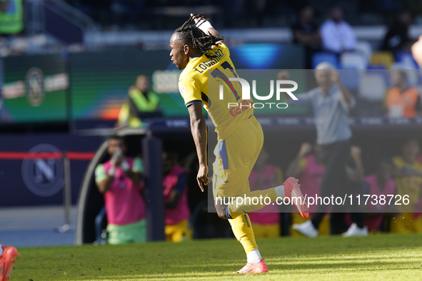 Ademola Lookman of Atalanta BC celebrates after scoring during the Serie A match between SSC Napoli and Atalanta BC at Stadio Diego Armando...