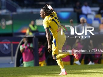 Ademola Lookman of Atalanta BC celebrates after scoring during the Serie A match between SSC Napoli and Atalanta BC at Stadio Diego Armando...