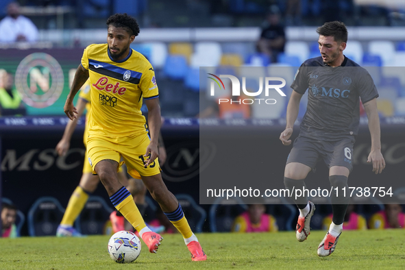 Ederson of Atalanta BC competes for the ball with Billy Gilmour of SSC Napoli during the Serie A match between SSC Napoli and Atalanta BC at...