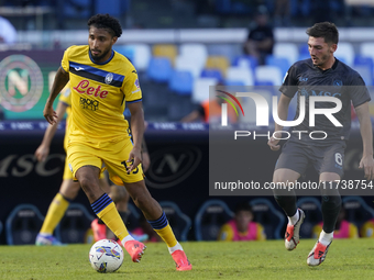 Ederson of Atalanta BC competes for the ball with Billy Gilmour of SSC Napoli during the Serie A match between SSC Napoli and Atalanta BC at...