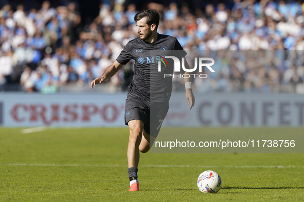 Khvicha Kvaratskhelia of SSC Napoli during the Serie A match between SSC Napoli and Atalanta BC at Stadio Diego Armando Maradona Naples Ital...